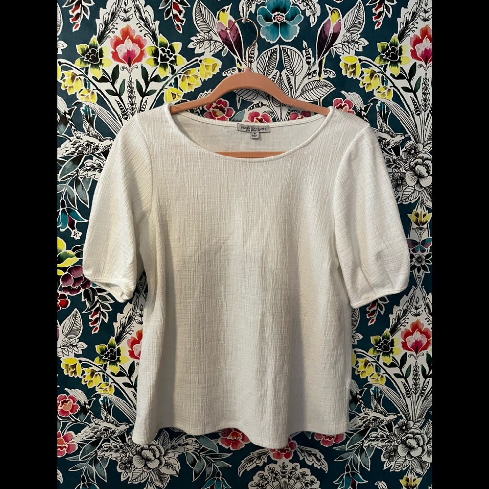 Green envelope Los Angeles women’s (m) white cotton blend puff sleeve top